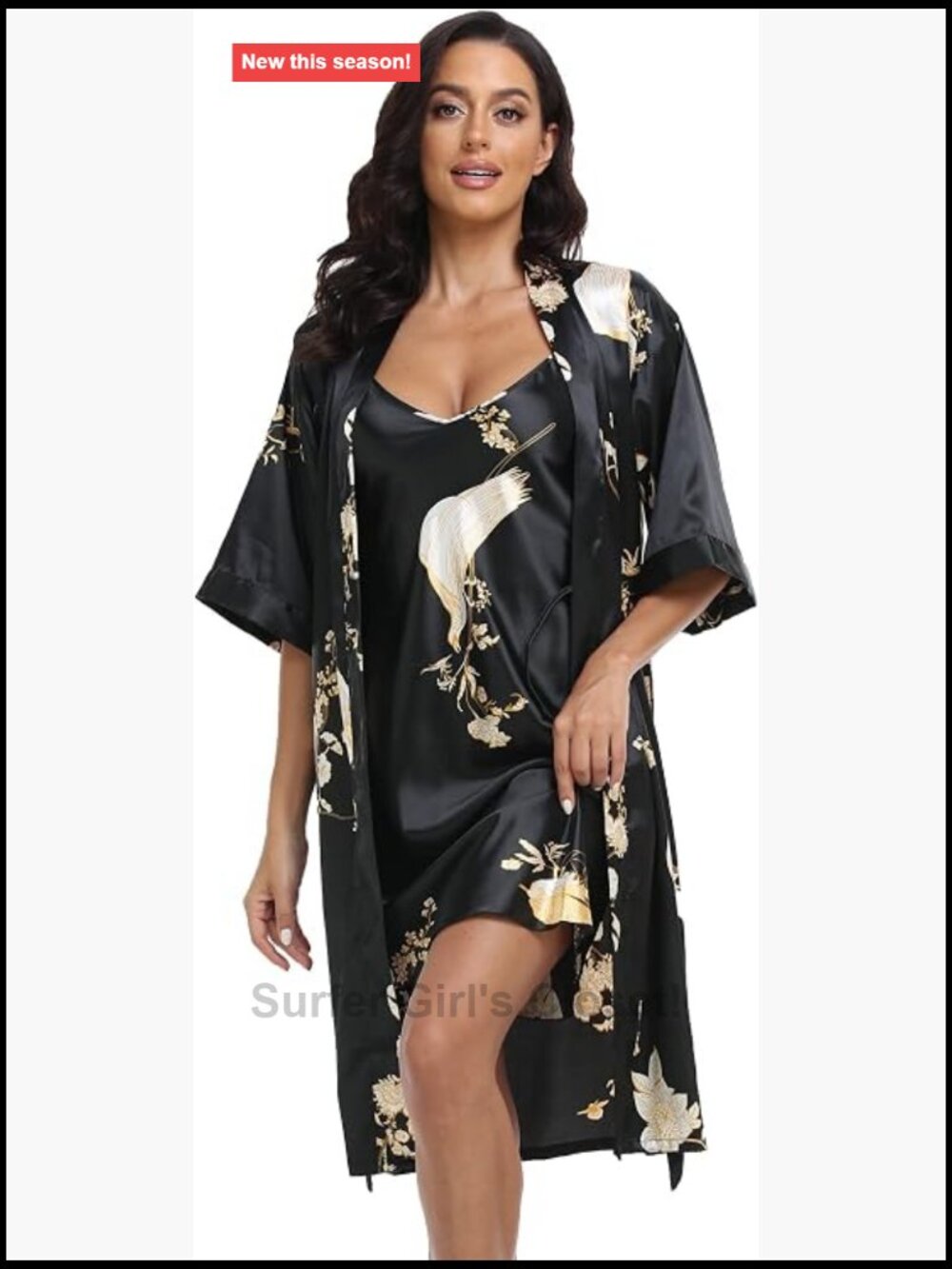 Satin Robe and Nightgown Set 2 Piece Silk Pajamas Chemise Camisole